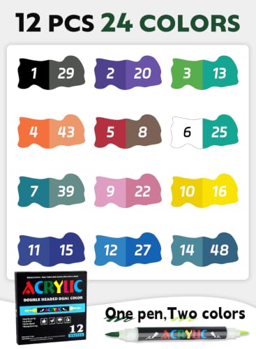 24 Colors Acrylic Paint Markers with 12 Dual
