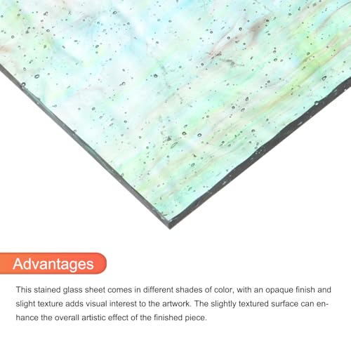 2 Pcs Stained Glass Sheet Mosaic Tile 7.9 Inch x 5.9 Inch Cyan Stained Glass Sheets for Crafts DIY Art Project