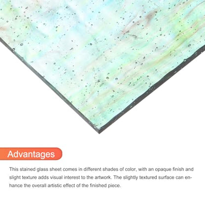 2 Pcs Stained Glass Sheet Mosaic Tile 7.9 Inch x 5.9 Inch Cyan Stained Glass Sheets for Crafts DIY Art Project