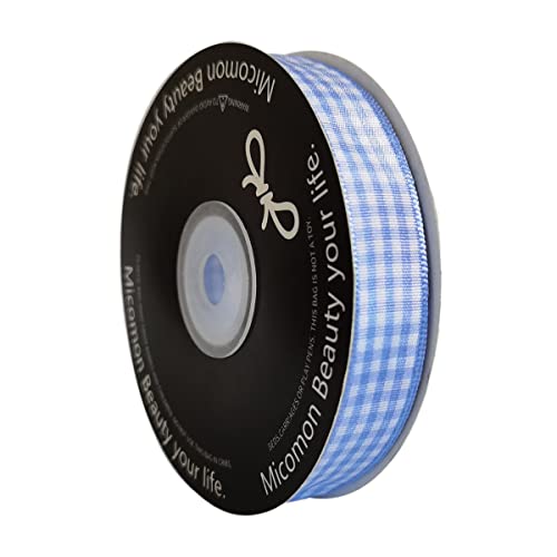 Light Blue Gingham Plaid Checked Ribbon 25 Yard Each Roll 100% Polyester (75 Foot)