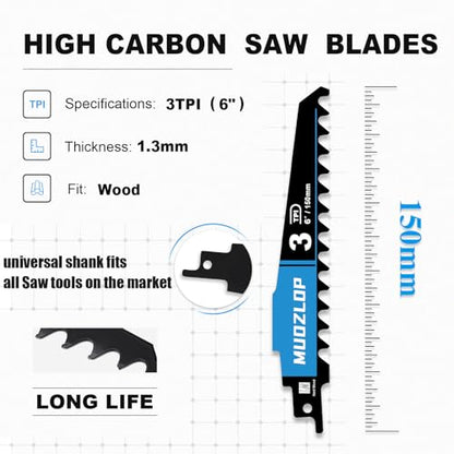 3Pack 6inch 3TPI High Reciprocating Saw Blades (3 Count)