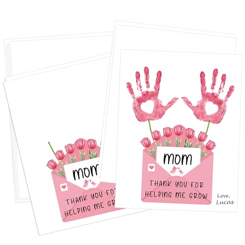 10 Pack Pink Tulips DIY Handprint Greeting Card (10 Count)