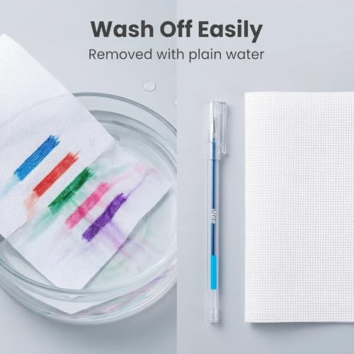 5 Colors Extra Fine Tip Water Erasable Fabric Marking Pen with 10 Free Refills for Cross Stitch (15 Count)