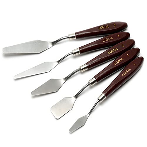 Palette Knife Painting Stainless Steel Spatula Palette Knife Oil Paint Metal Knives Wood Handle (5 Count)