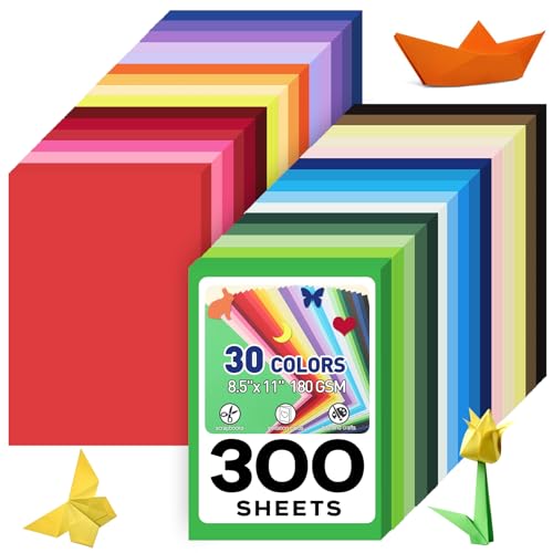8.5" X 11" Colored Cardstock Bulk 300 Assorted Sheets in 30 Colors Construction Paper Card Stock Printer Paper for DIY Crafts