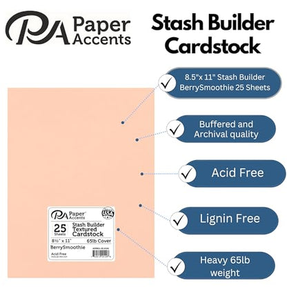 PA Paper Accents Stash Builder Textured Cardstock 8.5" x 11" Textured Berry Smoothie