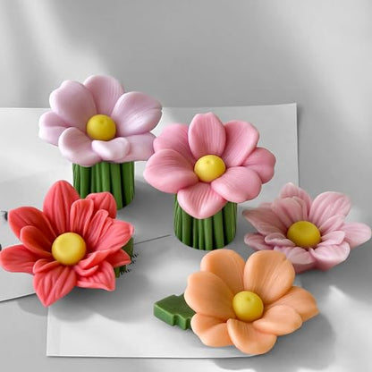 2 Pack Tulip Flower Succulent Peony Half Open Rose Bud Cylinder Candle & Resin Mold