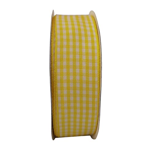 Yellow and White Gingham Ribbon Christmas Ribbon 25 Yards Each Roll 100% Polyester (75 Foot)