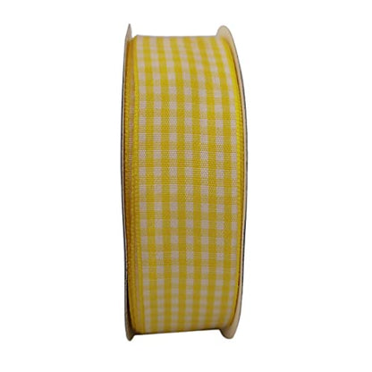 Yellow and White Gingham Ribbon Christmas Ribbon 25 Yards Each Roll 100% Polyester (75 Foot)