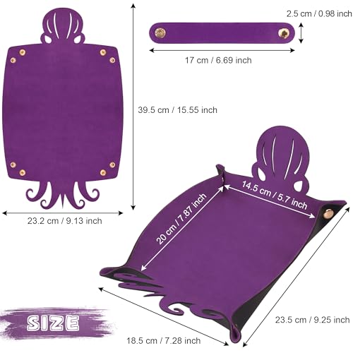 2 Pieces Octopus Dice Rolling Tray PU Leather Dice Mat Folding Scroll (2 Count)
