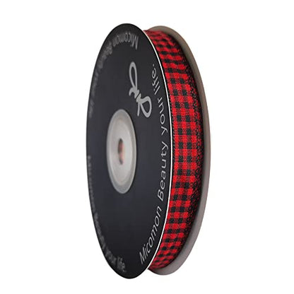 Red and Black Gingham Plaid Checked Ribbon 25 Yards Each Roll 100% Polyester (75 Foot)