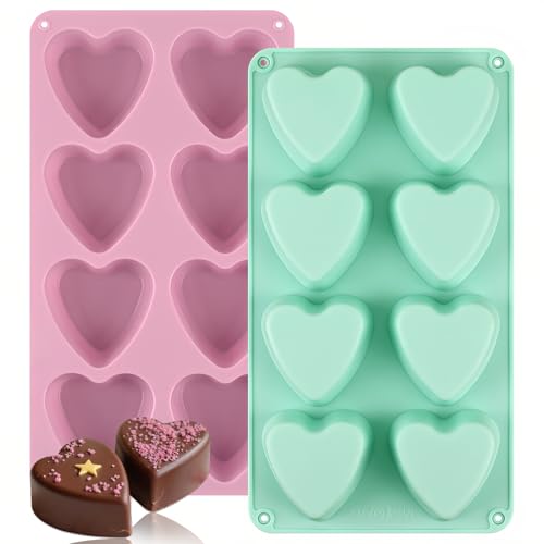 2 Pack 8 Cavity 2.7″ Heart Chocolate Molds Silicone (2 Count)