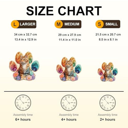 Colorful Flower Paws Cat Puzzles Adults Gifts for Women Men Wooden 235 Pieces 13.4x12.9in