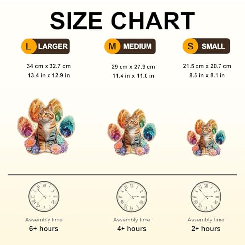 Colorful Flower Paws Cat Puzzles Adults Gifts for Women Men Wooden 100 Pieces 8.5x8.1in (100 Count)