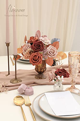 Artificial Flowers 25pcs Real Looking Terracotta Ombre Colors Foam Fake Roses with Stems for DIY Wedding Bouquets Bridal Shower Floral Centerpieces Party Tables Home Decorations (25 Count)