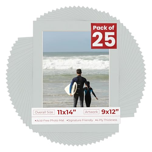 Pack of 25 Acid Free 11x14 Mats Bevel Cut for 9x12 Photos (25 Count)