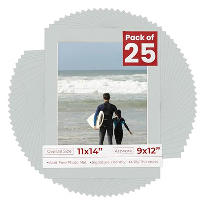 Pack of 25 Acid Free 11x14 Mats Bevel Cut for 9x12 Photos (25 Count)
