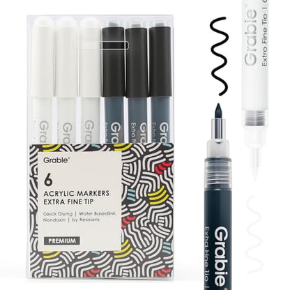 6 Pack of Black & White Acrylic Paint Markers