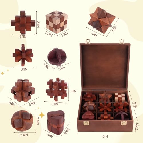 Wooden Brain Teaser Puzzles for Adults Teens (9 Count)