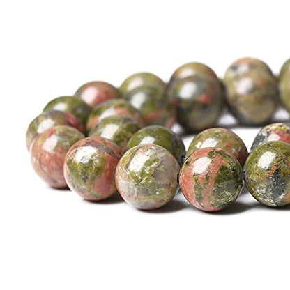 32pcs 12mm Natural Unakite Gemstone Beads Round Loose Beads for Jewelry Making DIY Bracelet Necklace (16 Count)
