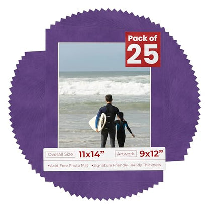 Pack of 25 Acid Free 11x14 Mats Bevel Cut for 9x12 Photos (25 Count)