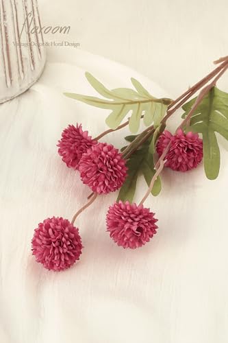 5pcs Dark Pink Faux Silk Mums Artificial Flowers (25 Count)