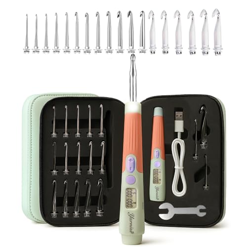18 Size Light Up Counting Crochet Hooks Set with Case 2.0mm (18 Count)