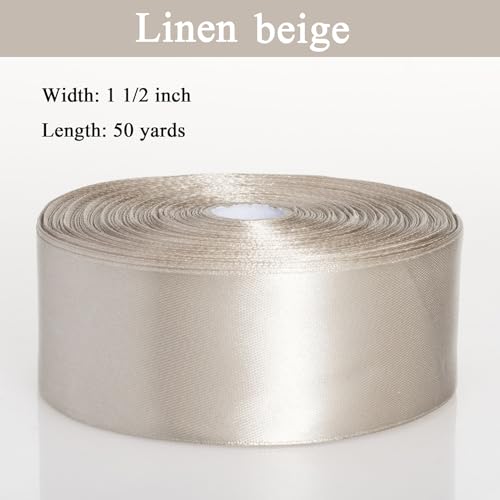 1 1 2 Inch Linen Beige Solid Satin Ribbon for Gift Wrapping