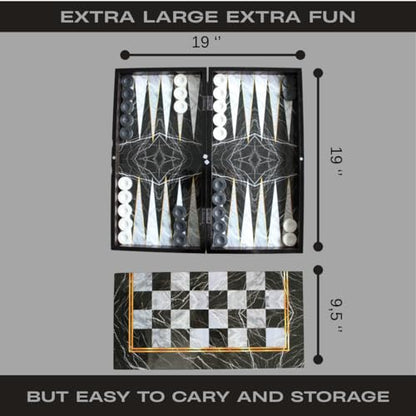 Park&Oz Premium Turkish Backgammon and Checkers Set 19 Inch Handmade 2 in 1 Wooden Board Game with Glossy Finish Luxury Checkers and Dice Travel Friendly and Foldable