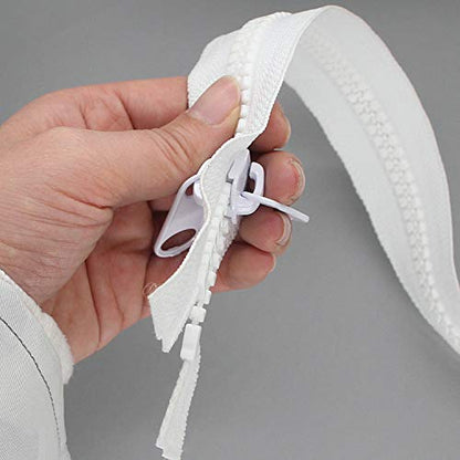 1PCS #10 84 Inch Heavy Duty Zippers for Sewing Separating Large Plastic Zippers White Tape with Double Pull Tab Slider