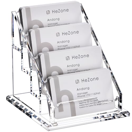 Acrylic Card Holder Clear Horizontal Business Card Organizer Stand for Desk 4 Slots 4 Tier Business Cards Stand for Women and Men