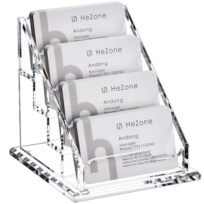Acrylic Card Holder Clear Horizontal Business Card Organizer Stand for Desk 4 Slots 4 Tier Business Cards Stand for Women and Men