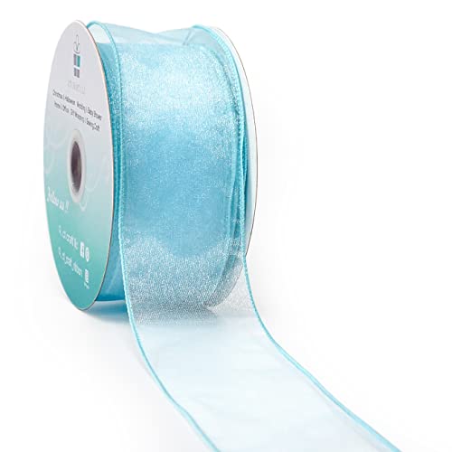 Sheer Organza Wired Ribbon 2.5" x 50 Yards Blue for Wedding Chair Bow Flora Bouquet Gift Wrapping Christmas Tree Home Decor Wreath (150 Foot)