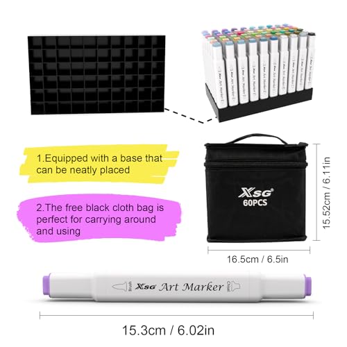 60 Colors Alcohol Markers Brush & Chisel Tip Art Marker Set (60 Count)