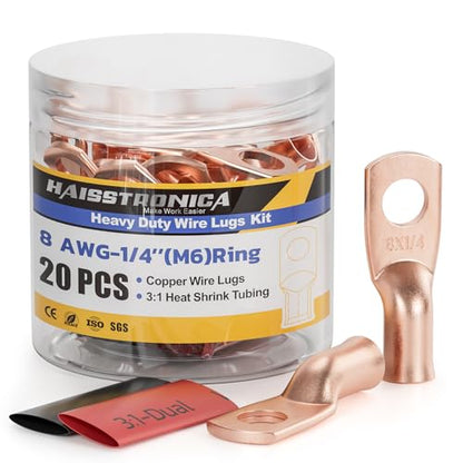 20PCS Battery Cable Lug & Heat Shrink Kit 8 AWG 1 (20 Count)