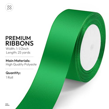 1-1/2" x 25 Yards Green Satin Ribbon Crafts Gift Wrapping
