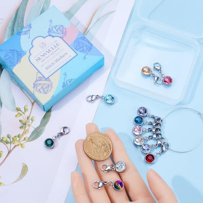 1 Box 12pcs Knitting Stitch Markers Knitting Crochet Markers Rhinestone Crystal Brirthstone Charms Crochet for Weaving Sewing Needleworks DIY Craft Gift Supplies (12 Count)