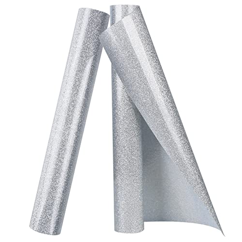 Silver Glitter HTV Heat Transfer Vinyl Roll 12 inch x 10 ft Iron on Vinyl for T Shirts Crafts