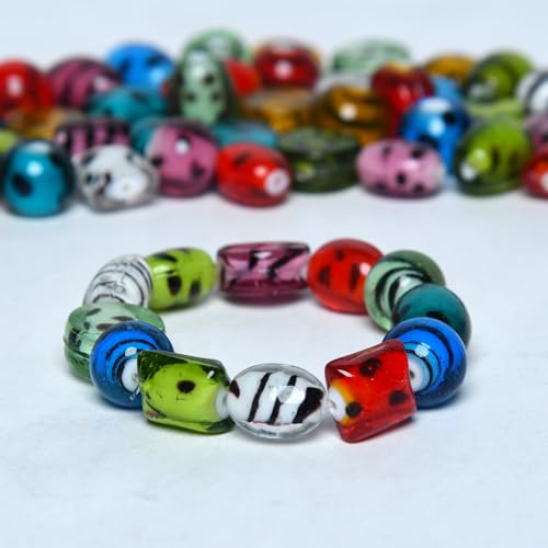 2 3 LB Assorted Glass Dots+Stripe Beads for Jewellery Making (150 Count)