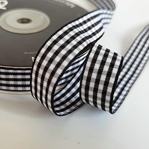 Black and White Wovon Edge Gingham Ribbon 25 Yard Each Roll 100% Polyester (75 Foot)