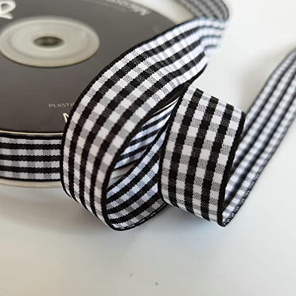 Black and White Wovon Edge Gingham Ribbon 25 Yard Each Roll 100% Polyester (75 Foot)