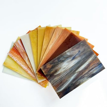 12 Sheets Mixed Amber Stained Glass Sheets (12 Count)