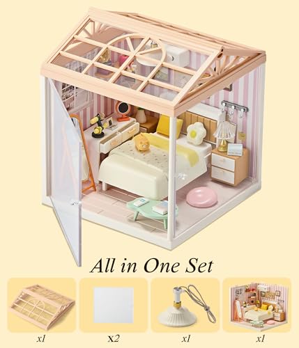 Cozy Bedroom DIY Miniature House Kit with Roof & LED Light