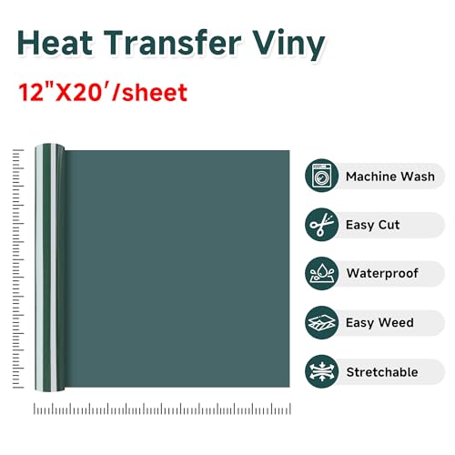 RENLITONG Dark Green Iron on Vinyl 12Inch by 20ft Roll Heat Transfer Vinyl for T
