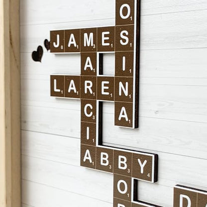 Personalized Family Name Crossword Scrabble Wooden Framed Wall Art Decor Living Room Customized Letters Puzzle for Gift for Lovers