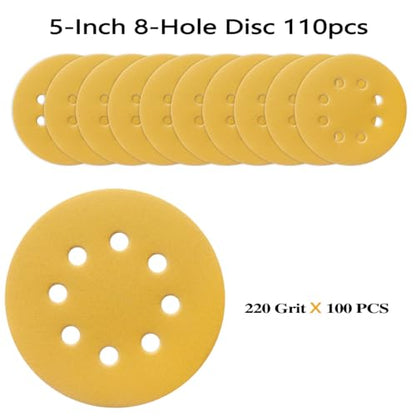 100PCS 5 Inch Sanding Discs 220 Grit Random Orbit Sander Sandpaper (100 Count)