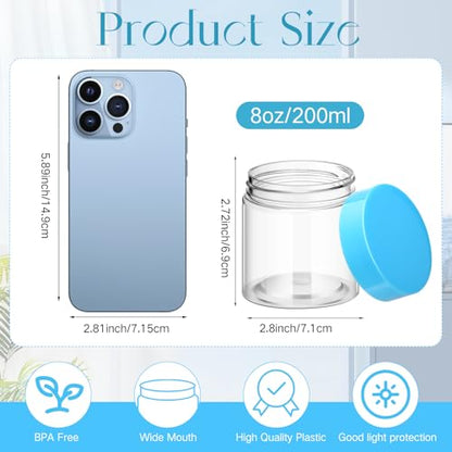 12 Pack 8 oz Plastic Container Jars with Lids Round Clear Travel Cosmetic Container Slime Jars for Toiletries (12 Count)