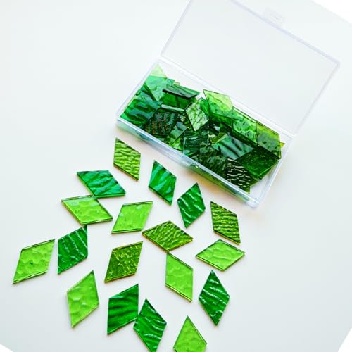 60 Pieces Diamond Green Mixed Transparent Stained Glass Mosaic Tiles (60 Count)
