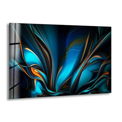 48Wx32H'' Orange & Blue Abstract Glass Wall ArtTempered Glass Printing Wall Decor Large Wall Art Wall Hangings