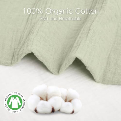 Organic Baby Crib Sheets 52x28 Inches 2 Pack 100% Muslin Cotton Soft Boho Toddler Fitted Crib Bed Mattress Sheet for Baby Girls Fits Standard Size Crib Mattress 28x52 Inches Blossom & Grass Green (2 Count)